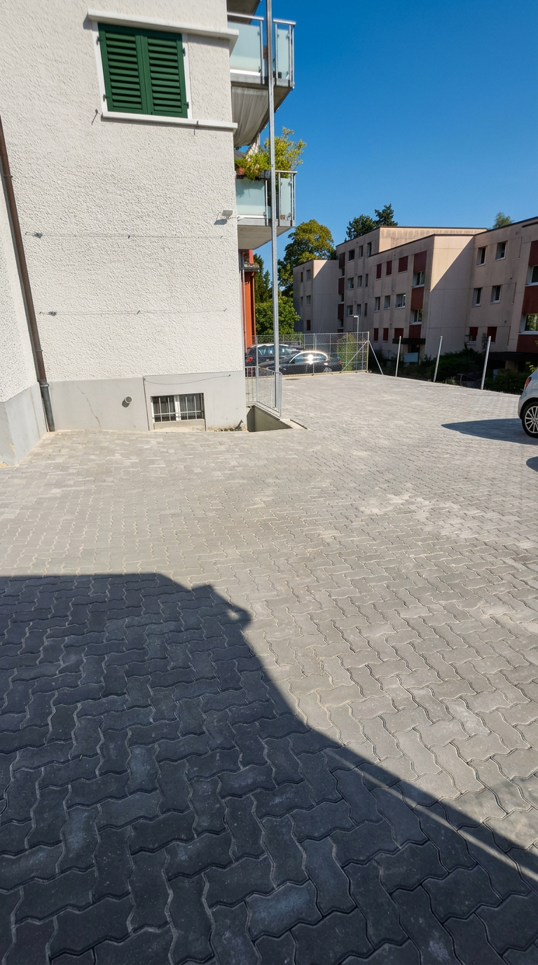 Frisch verlegter Verbundsteinplatz in Unterengstringen